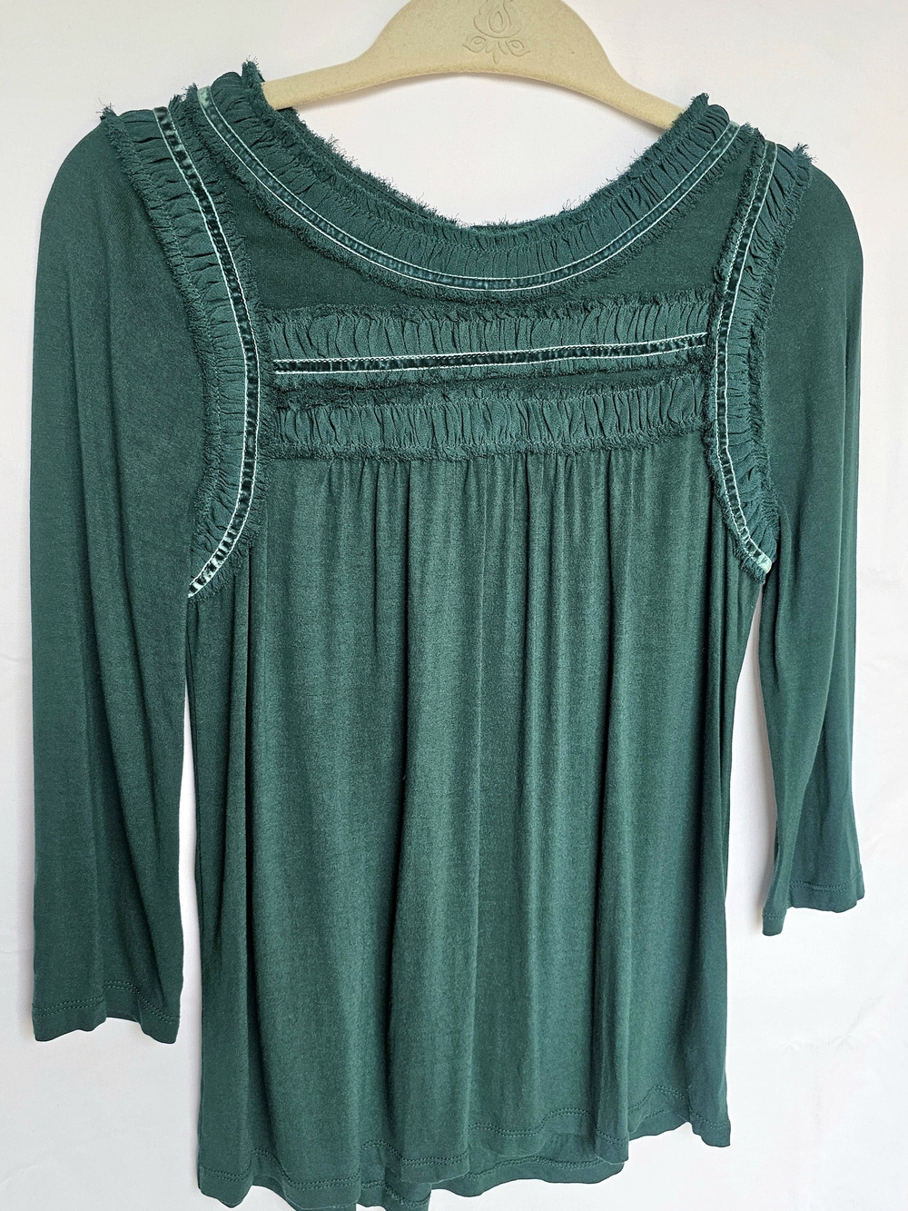 Boden Deep Teal 3/4 Length Sleeve Ruffle Top